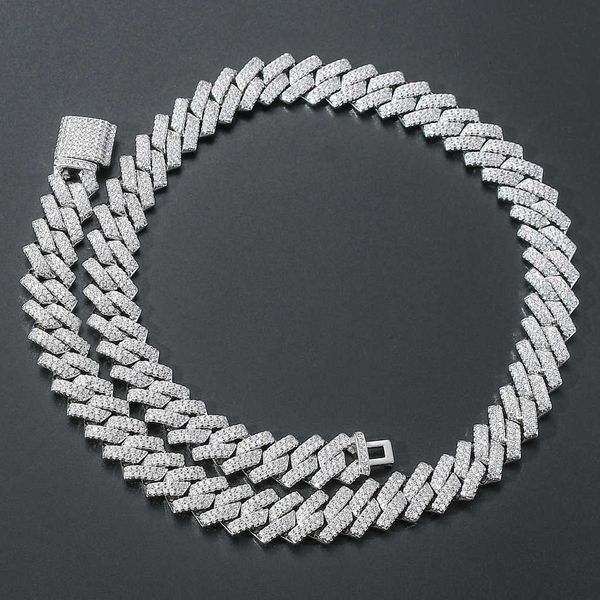 

men's bar hiphop copper zircon 14mm diamond cuba chain hip hop necklace, Silver