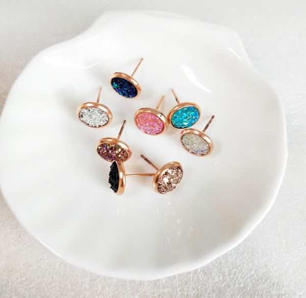 

20prslot assort colors 8mm rose gold color druzy earrings whole factory 8950880, Golden;silver