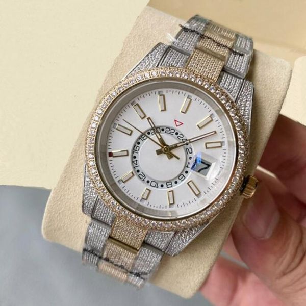 

full diamond watch mens automatic mechanical watches 41mm with diamond-studded steel bracelet fashion business wristwatch montre de luxe bli, Slivery;brown