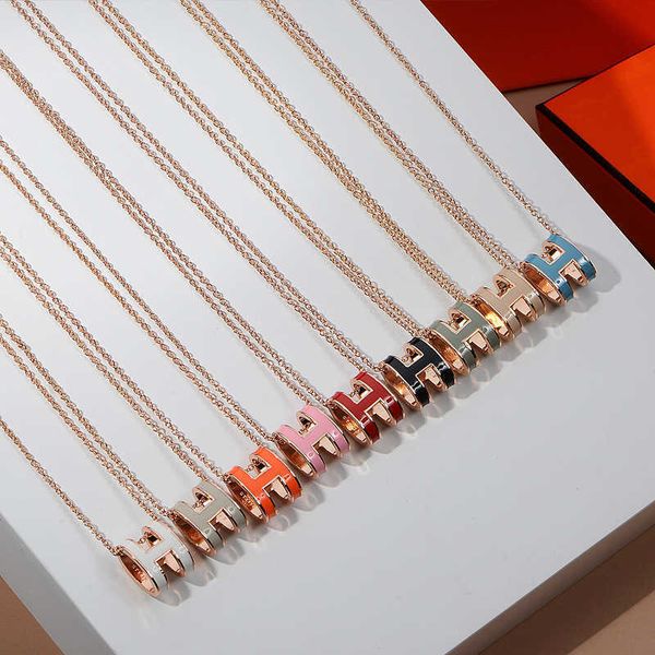 

high version clavicle chain h enamel letter pop necklace female oval rose gold pendant jewelry, Silver