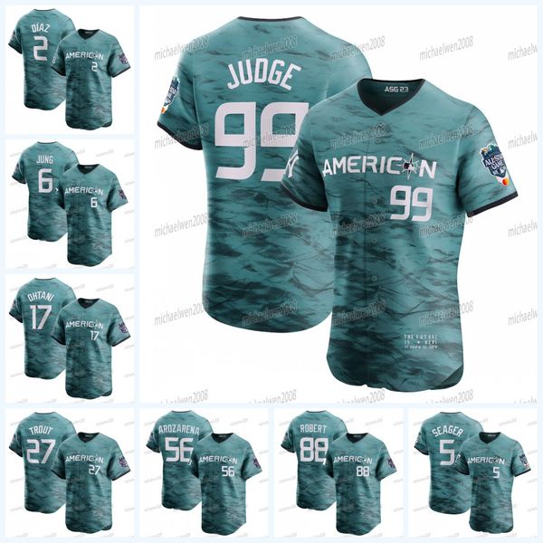 

american league 2023 all star game jersey aaron judge shohei ohtani randy arozarena mike trout marcus semien adley rutschman yordan alvarez, Blue;black