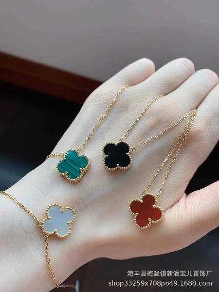 

sterling silver s925 four leaf grass necklace female wild niche design agate fritillaria tiktok online popular live broadcast explosive