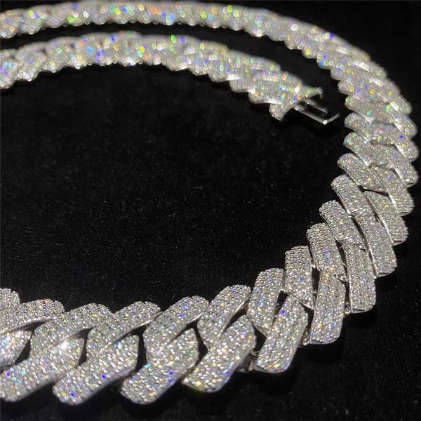 

18mm three row diamond exploded mayami cuban chain for men and women 925silver full set moissanite cuban chain necklace bracelet, Silver