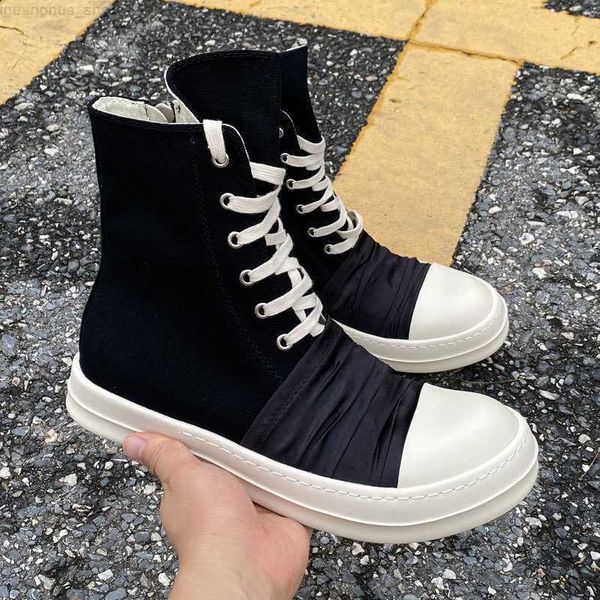 

rick leather sneakers men 's casual shoes women 's boots high street minimalist style jumbo shoeslace owens designer shoes, Black