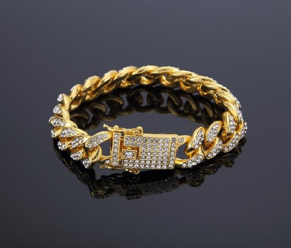 

men039s luxury row rhinestones hip hop style braceletbangles gold plated simulated diamond 71quot hand chain1549406, Black