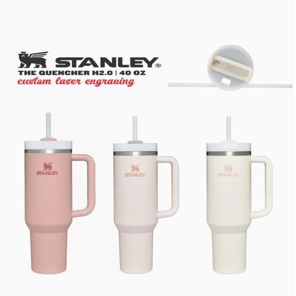 

dhl stanley 40oz stainless steel tumblers h2.0 with logo silicone handle lid straw big capacity beer mug bottle powder coating camping cup 2