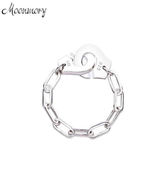 

moonmory fashion 925 sterling silver handcuff ring white paper clip chain menottes ring gift for women and men jewelry dating 20109465073, Golden;silver