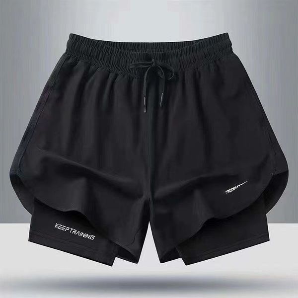 

2-in-1 running shorts men's summer quick drying breathable active training exercise jogging cycling loose-fit shorts, White;black