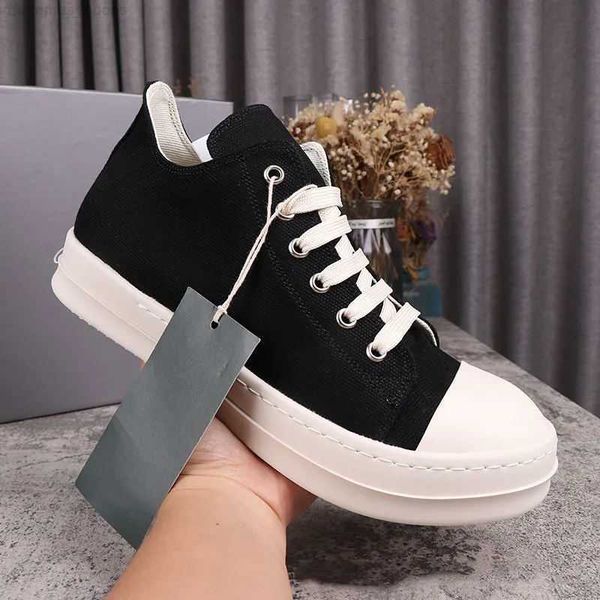 

luxury 2023 rick designer ro boots shoes owens high street canvas shoes jumbo shoeslace solid black male sneakers