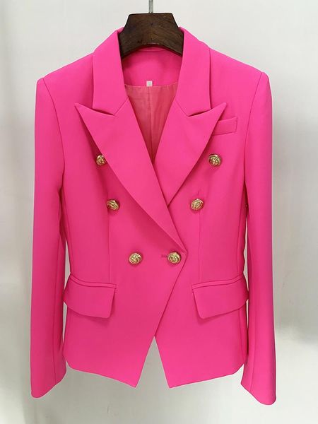 

raincoats high street 2023 stylish designer blazer women's classic double breasted metal buttons slim fitting blazer jacket pink, Black