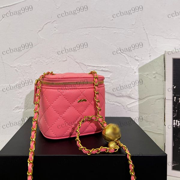 

designer mini women makeup bag leather diamond hardware metal c-buckle zipper closed shoulder bag handbag matelasse crossbody bag gold ball