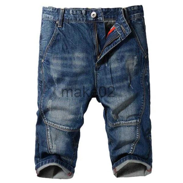 

men's jeans idopy men's fashion brand designer ripped biker jeans shorts men distressed moto denim joggers washed patchwork denim, Blue