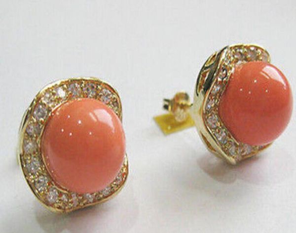 

new 10mm coral pink south sea shell pearl crystal plated stud earrings7707009, Golden