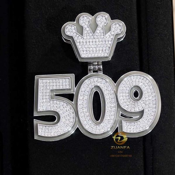 

bling jewelry enamel shiny luminous letter number pendant necklace iced out custom hip hop jewelry vvs moissanite pendant, Silver