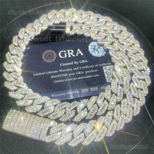 

15mm fine hip hop jewelry baguette diamond men necklace sterling silver fully vvs luxury moissanite baguette cuban link chain