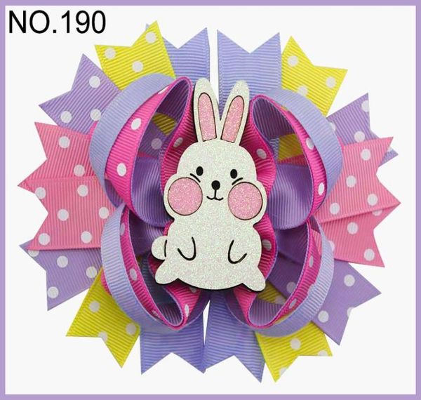 

12pcs easter hair bows bunny hair clips jelly bean hair bow5776486, Golden;white