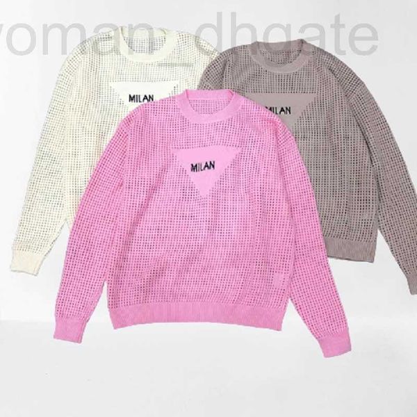 

women's knits & tees designer fashion women's knits wear net pink with hollow front letter embroidery loose languid comfortable pe, White
