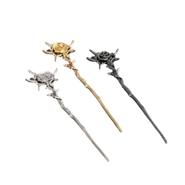 

wholesale creative irregular flower hair pins vintage gold color hairpin sticks for women girls engagement party hair makeup accessories, Black;brown