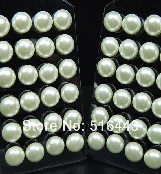 

a548 96pcs round silver white glass pearl stainless steel women stud earrings whole fashion jewelry lots include the pad5561742, Golden;silver
