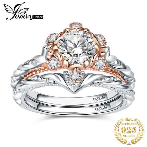 

with side stones jewelry 2pcs 925 sterling silver wedding engagement ring for woman flower 13ct aaaaa cz simulated diamond bridal sets 23070