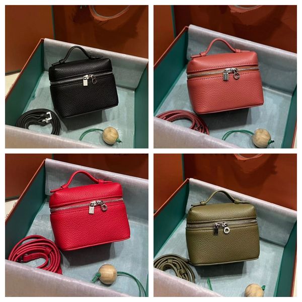 

loro * piana bag lp19 mini small square extra pocket pouch tote 11.5 cm designer genuine leather women luxury two way zipper crossbody popul