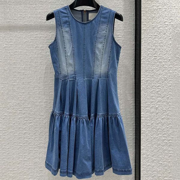 

designer dress french women designer clothing blue denim sleeveless dress women's summer haute couture waistcoat dress, Black;gray
