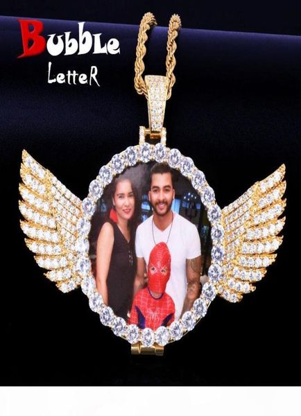 

gold custom made po with wings medallions necklace pendant 4mm tennis chain cubic zircon men039s hip hop jewelry 75x55cm5858222, Silver