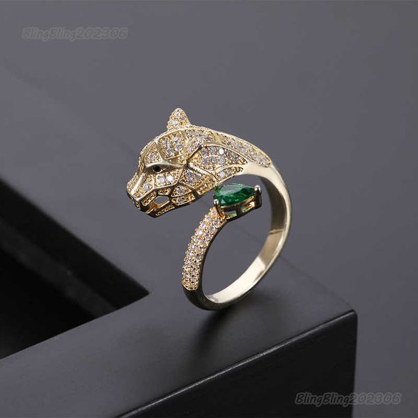 

fashion personality leopard head design gold zircon wedding ring men and women open ring fashion jewelry wholesale, Silver