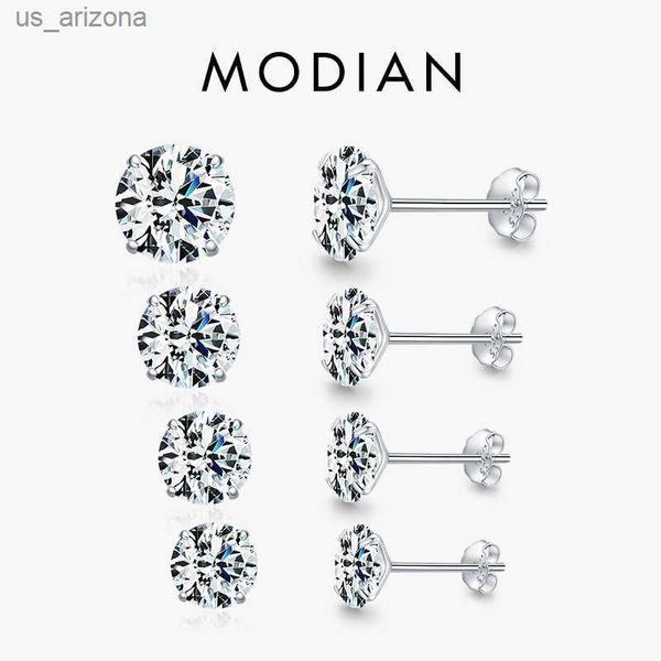 

modian sparkling clear cz stud earrings 925 sterling silver round zirconia 4mm 5mm 6mm 7mm earrings for women wedding jewelry l230620, Golden;silver