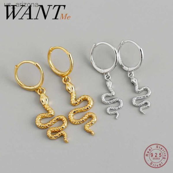 

wantme punk genuine % 925 sterling silver long bohemian snake stud earrings for fashion women party animal jewelry gift 2020 l230620, Golden;silver
