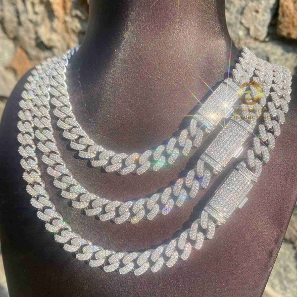 

new 10mm 2row s925 round corner iced out moissanite miami cuban link chain, Silver