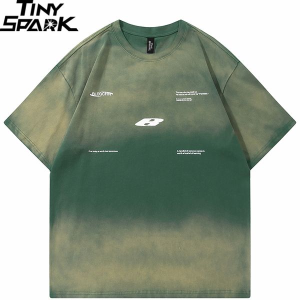 

mens tshirts hiphop street clothing retro gradient tshirt cotton washed green black harajuku hipster 230707, White;black