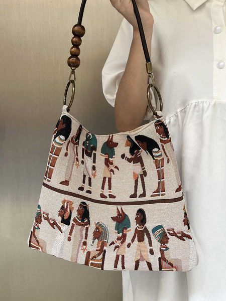 

small design fun pharaoh jacquard tote bag spring/summer new casual one shoulder large capacity underarm bag for women