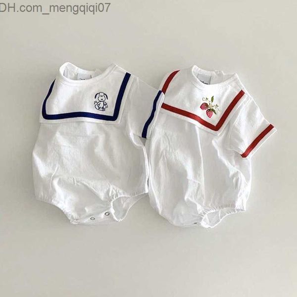 

rompers 2023 new summer baby boys and girls skin-tight garment cotton baby clothes cute dog cherry short sleeve jumpsuit baby clothes z23071, Blue