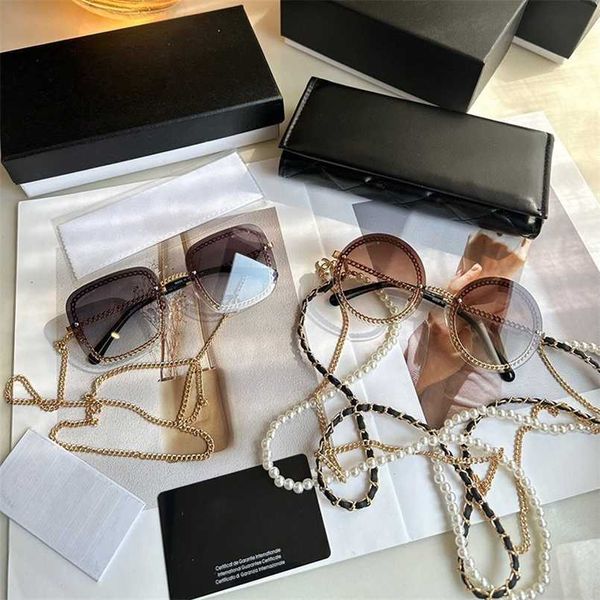 

sunglasses 2023 new xiaoxiangfeng frameless metal chain circular frame for women ch4245 square sunglasses ch4244, White;black