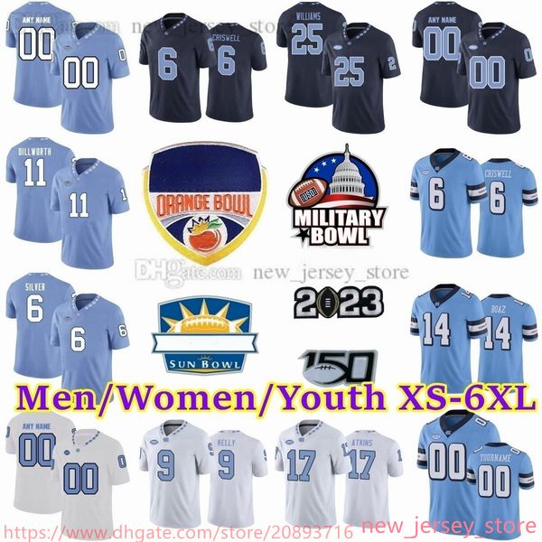 

custom s-6xl ncaa north carolina tar heels football jersey stitched 6 jacolby criswell 17 grayson atkins 14 jefferson boaz 11 raneiria dillw, Black