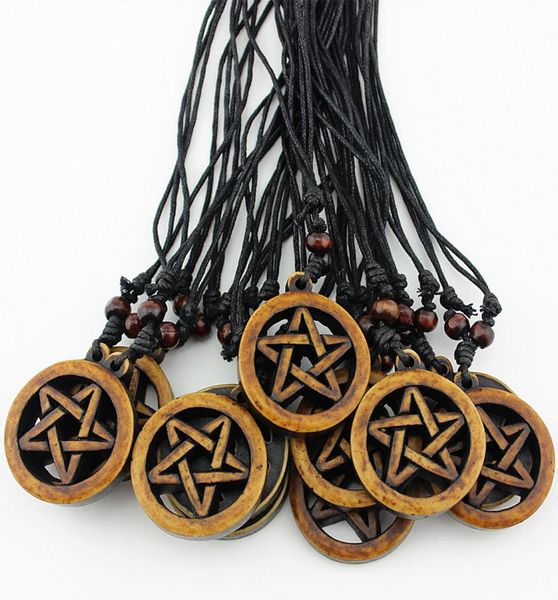 

jewelry whole mixed 12pcs cool imitation yak bone carved pentagram necklace vintage star pendant amulet for men women039s g8185792, Silver