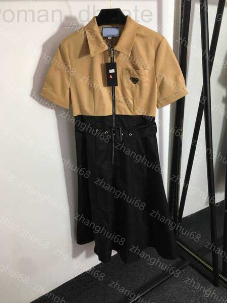 

basic & casual dresses designer 23ss summer dress womens clothing women dresses letter pocket belt retraction waist lapel short sleeve zippe, Black;gray