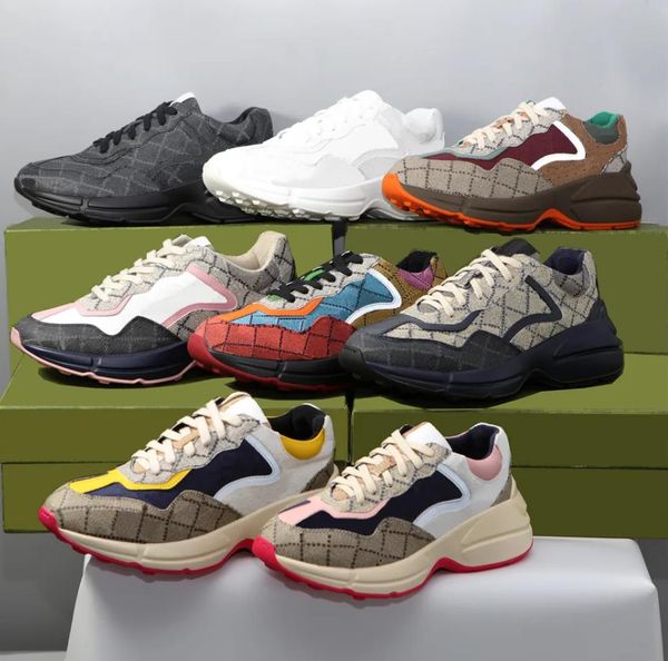 

designer sneakers rhyton casual shoes leather thick soled mens women dad sneaker vintage chaussures lace-up increase platform leisure with b, Black
