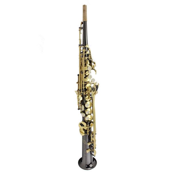 

b flat tone integrated pipe straight tenor saxophone wind instrument black nickel body gold key