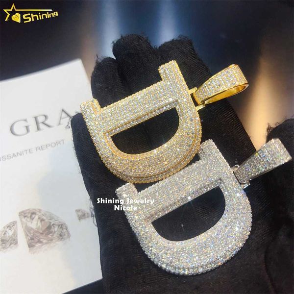 

bling 925 silver fully iced out custom letter d moissanite hip hop pendant for men