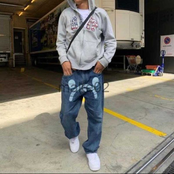 

men's jeans vintage mens clothing loose wide leg jeans y2k mens printed baggy jeans send belt street women and mens cotton pants 2023 s, Blue