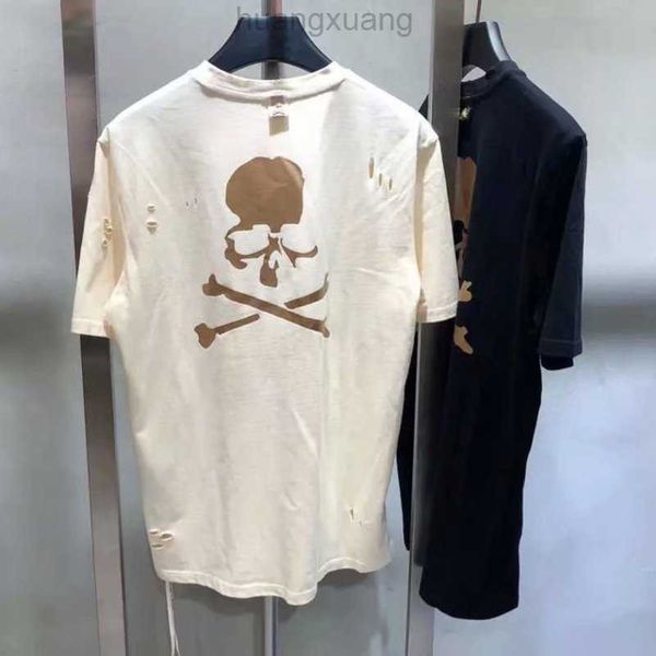 

stussys fashion brand mmj gilded skull head short sleeved men's new ins star with the same distressed t-shirt for men's casual wea, White;black