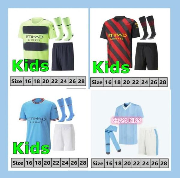 

23 24 haaland soccer jerseys grealish sterling mans cities mahrez de bruyne foden 23 football shirt kids kit sets uniform 16/28, Black