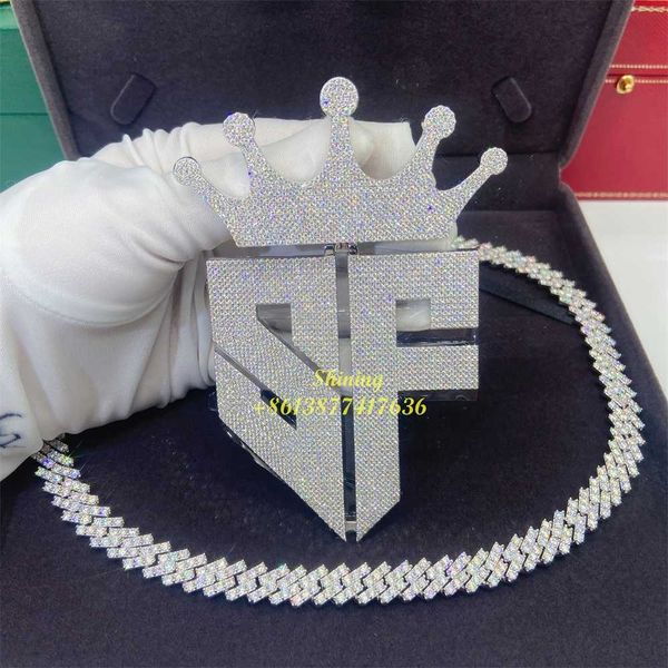 

custom hiphop jewelry name letter pendant necklace with iced out cuban chain initial personalized letter pendant necklace, Silver