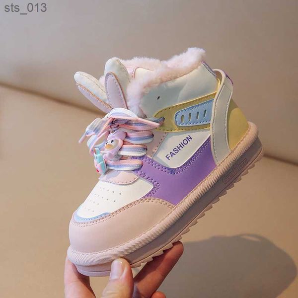 

kid cartoon design ankle boots girl boy plush lace up winter shoes 2022 child outside walk runing pu splicing shoes 26-36 l230518, Black;grey