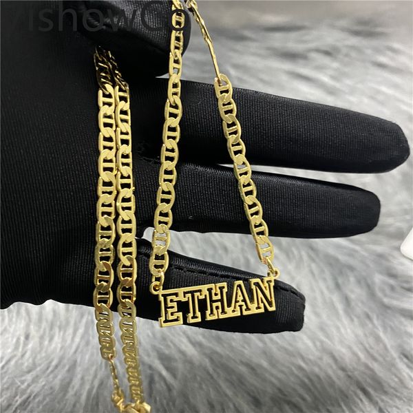 

pendant necklaces vishowco stainless steel gold choker custom name necklace personalized flat chain nameplate for girlfriend gift 230710, Silver