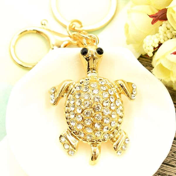 

cute rhinestone turtle key chain crystal enamel alloy animal pendant car alloy keychain fashion cars accessories key ring holders, Slivery;golden