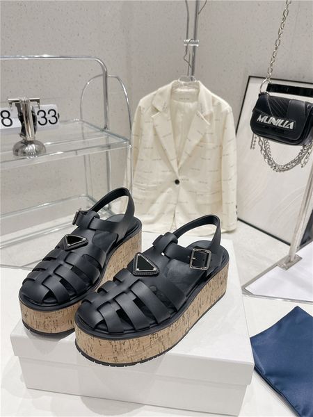 

designer luxury women's black patent leather platform wedge sandals shoes slide sandal shoes with box