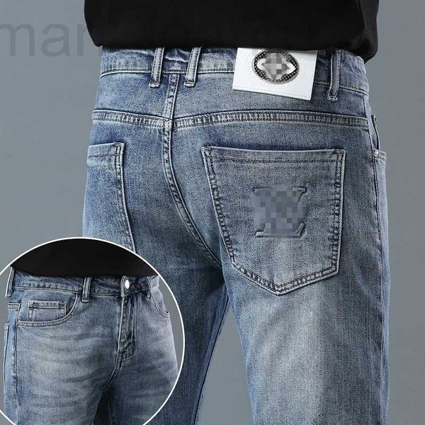 

men's jeans designer 2023 new for light luxury korean edition thin elastic slim fit brand pants oyxd, Blue